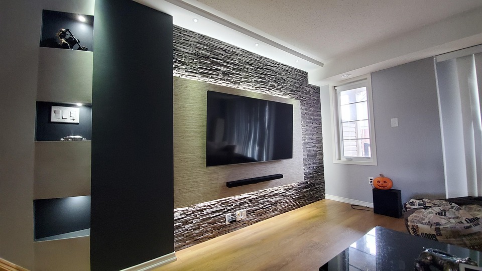 Finished basement lounge with sectional seating